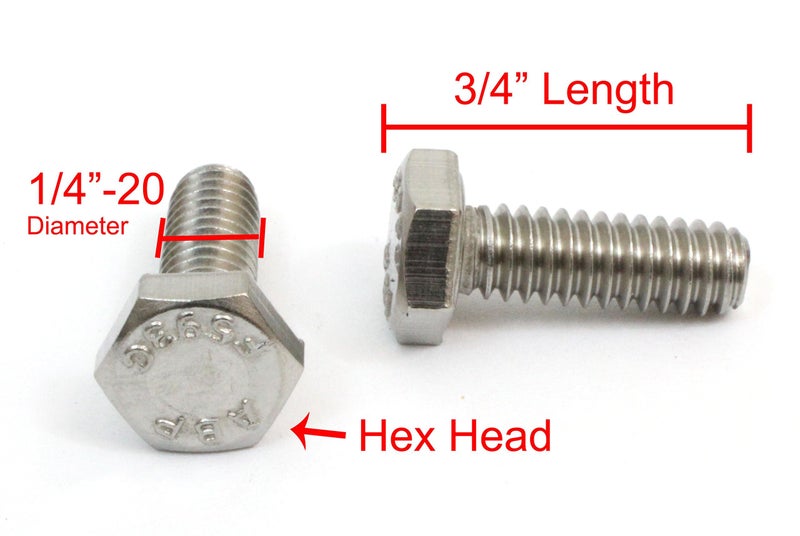 Bolt Dropper 1/4" x 3/4" Stainless Steel Hex Bolts, (100pcs), 18-8 (304) S/S, by Bolt Dropper. - Image 2